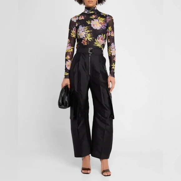 Cinq a sept Bridgette shirred mesh floral turtleneck top sz lg - Picture 3 of 15